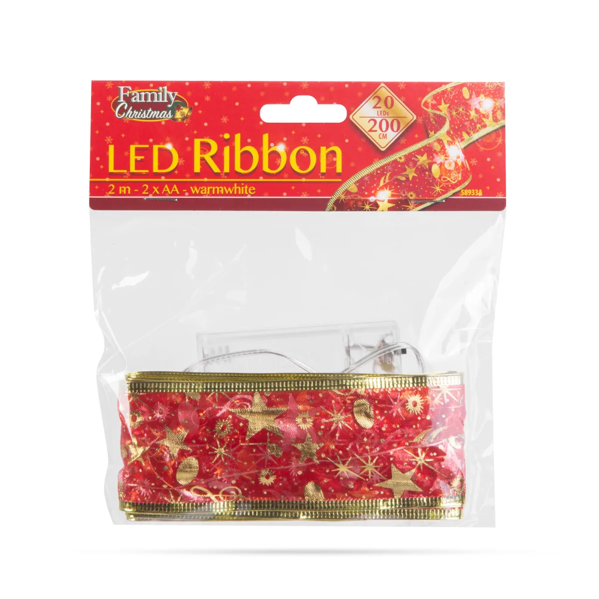 Fundita LED, decor Craciun, 2m, rosu, lumina calda, baterii 2 x AA - imagine 3