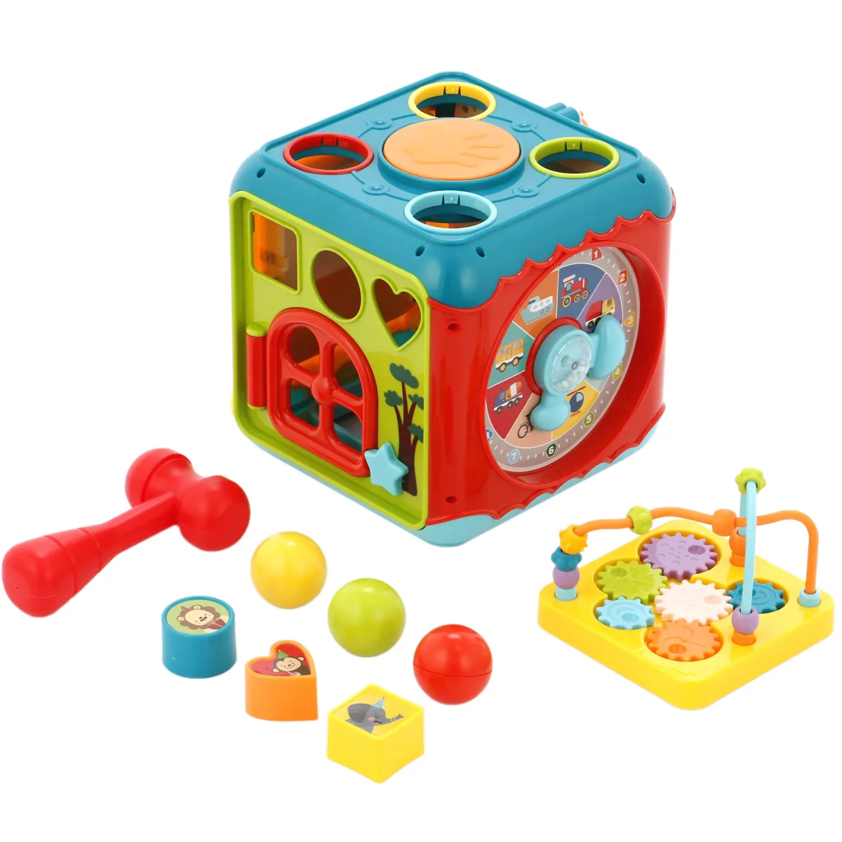 Cub Educativ Macvi® 6 in 1 cu Pian Labirint Bile Ceas si Jocuri Interactive Copii - imagine 2