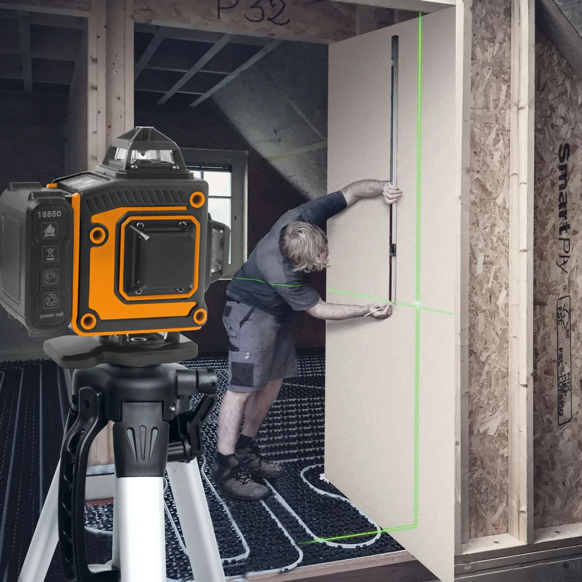 Nivela Laser 3D 360° cu 16 Linii Verzi, Autonivelanta 15 m, 2 Acumulatori Li-Ion, Telecomanda si Ochelari - imagine 3