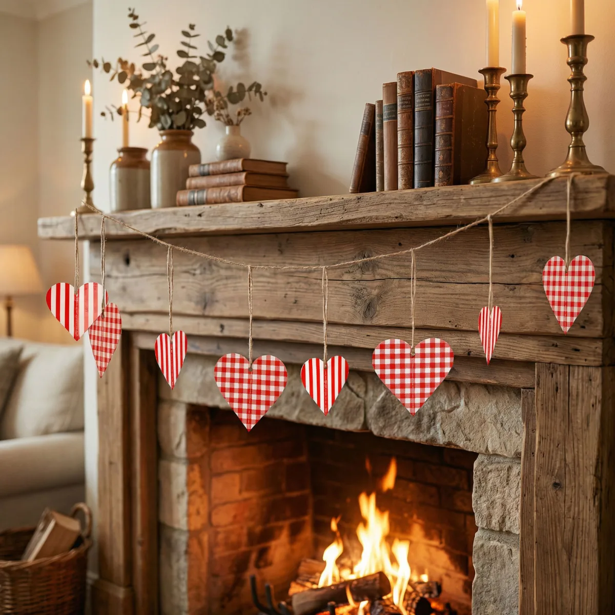 Ghirlanda inimioare 2 m, decor Valentine rosu alb, 12 piese, decor romantic petrecere
