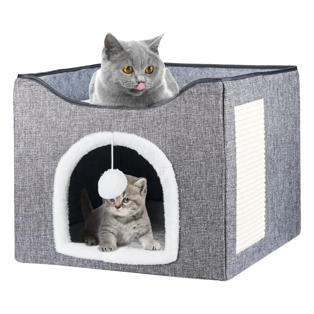 Casuta pentru Pisici Teno, pliabila, anti-alunecare, gri, 38x38cm