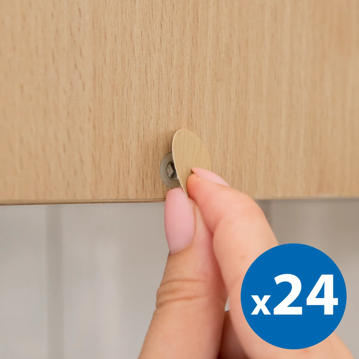 Capace surub autoadezive 13 mm, stejar, pentru mobilier, 24 buc set