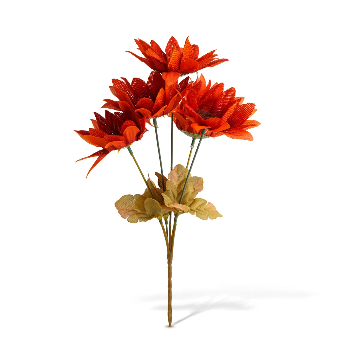 Decoratiune floarea soarelui, 35 cm, flori artificiale toamna, 5 capete, culori galben/portocaliu/rosu - imagine 3