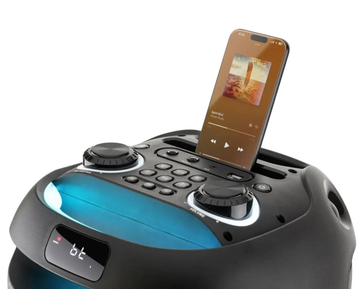 Boxa portabila GoGEN PARTEE BPS 696, 70 W, Bluetooth, Karaoke cu microfon, FM, USB, AUX, LED, TWS, Negru - imagine 6