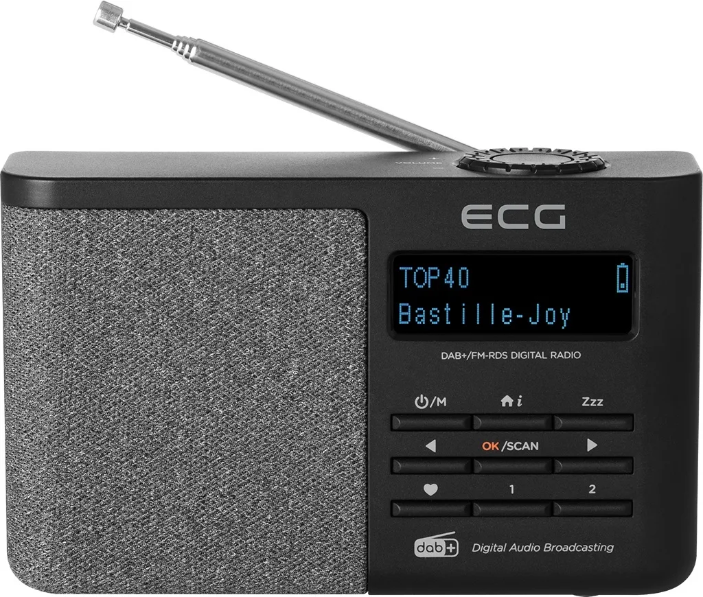 Radio portabil ECG RD 250 DAB Black, FM/DAB/DAB+, 1.8 W, Bluetooth 5.3, baterie reincarcabila Li-Ion 3.7 V / 1900 mAh, ceas desteptator, negru
