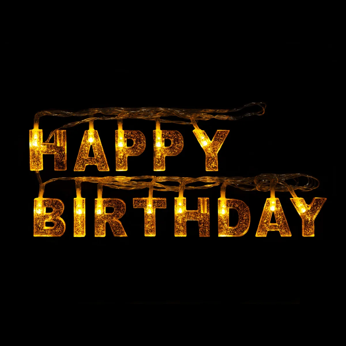 LED aniversar Happy Birthday, 13 LED, alb cald, 2 x AA, 2 m, decor petrecere