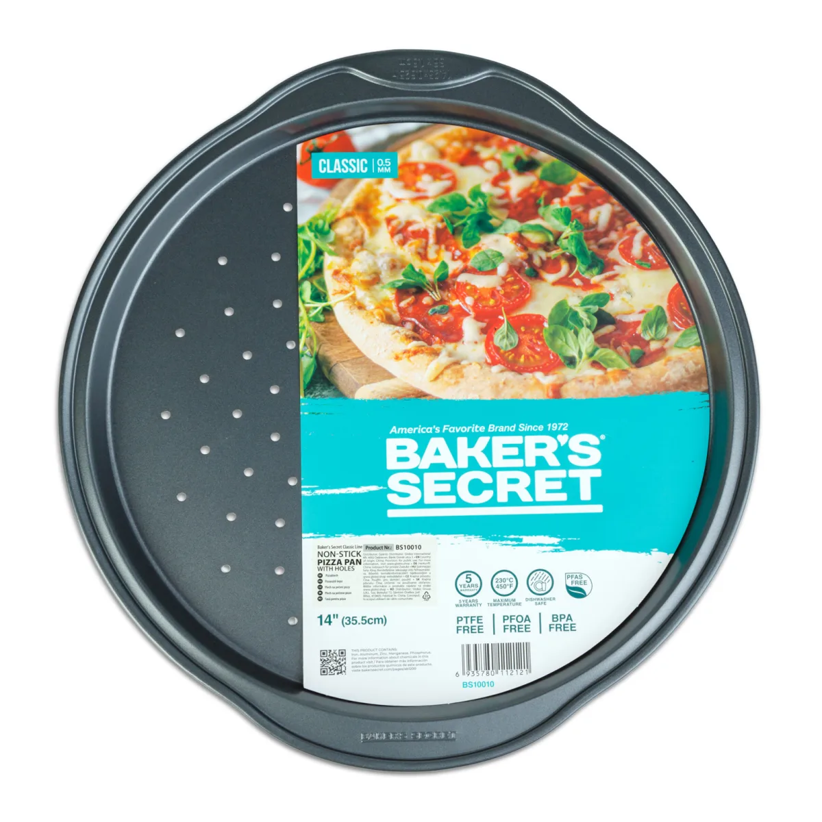 Tava pizza Baker's Secret 41.3 x 38.8 x 2.1 cm, forma rotunda metalica pentru coacere uniforma si blat crocant - imagine 3