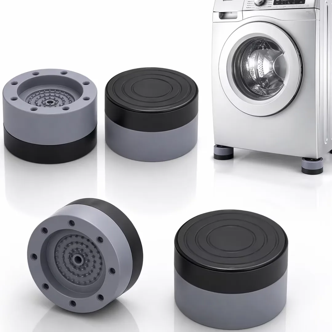 Set 4 Tampoane pentru Picioare Macvi® din Plastic, Gri Protectie si Stabilitate pentru Masina de Spalat