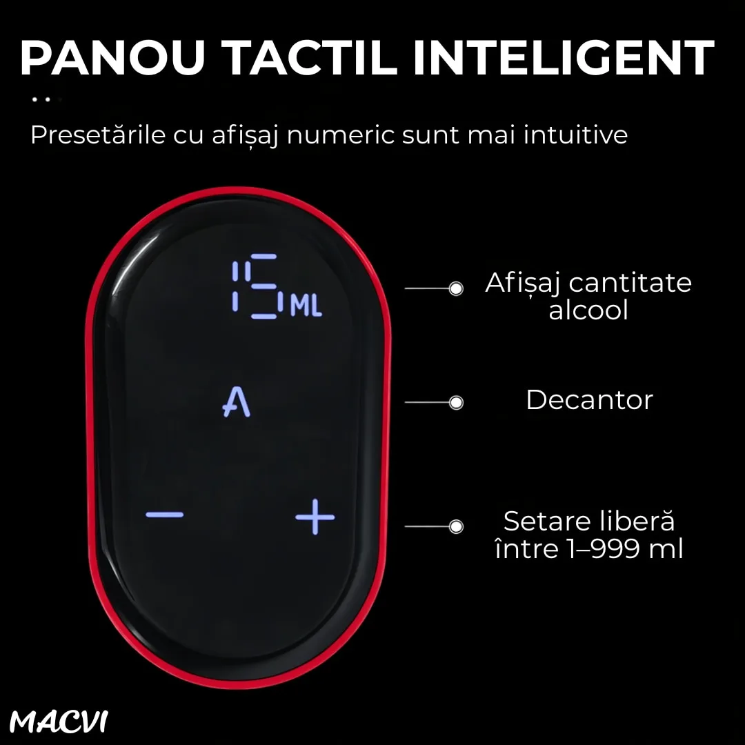 Aerator electric Macvi® pentru vin si alte lichide cu dozare automata ecran tactil si incarcare USB Type-C, Rosu - imagine 5