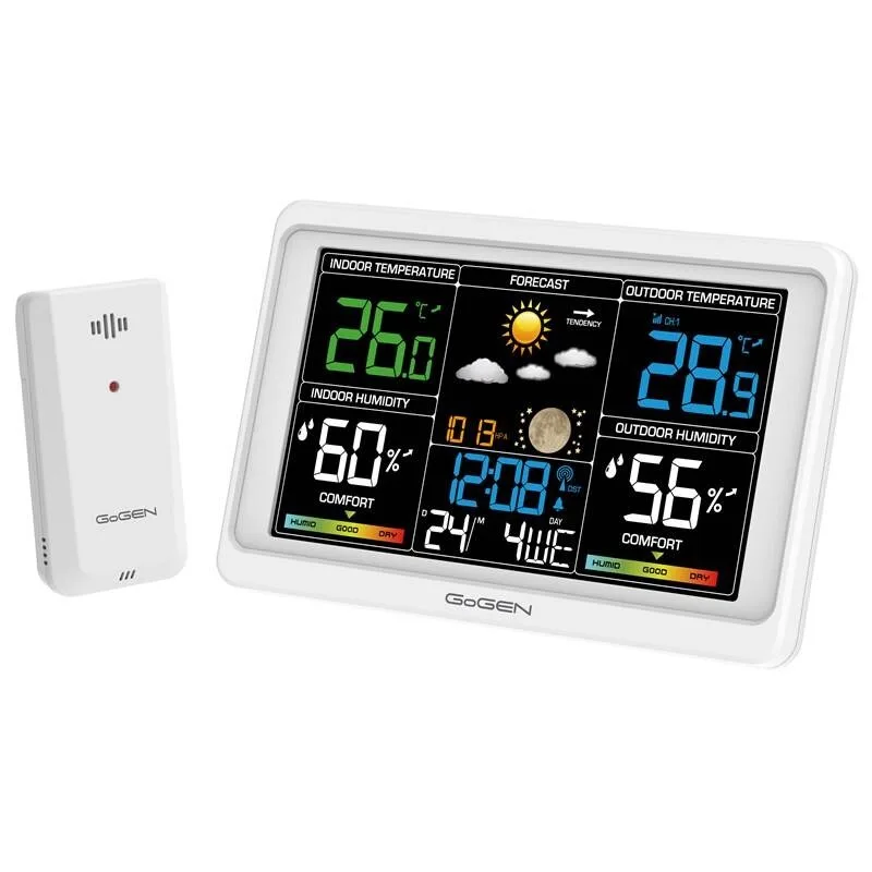 Statie meteo interior-exterior GoGEN ME 3350, senzor extern fara fir, LCD color, alb - imagine 2