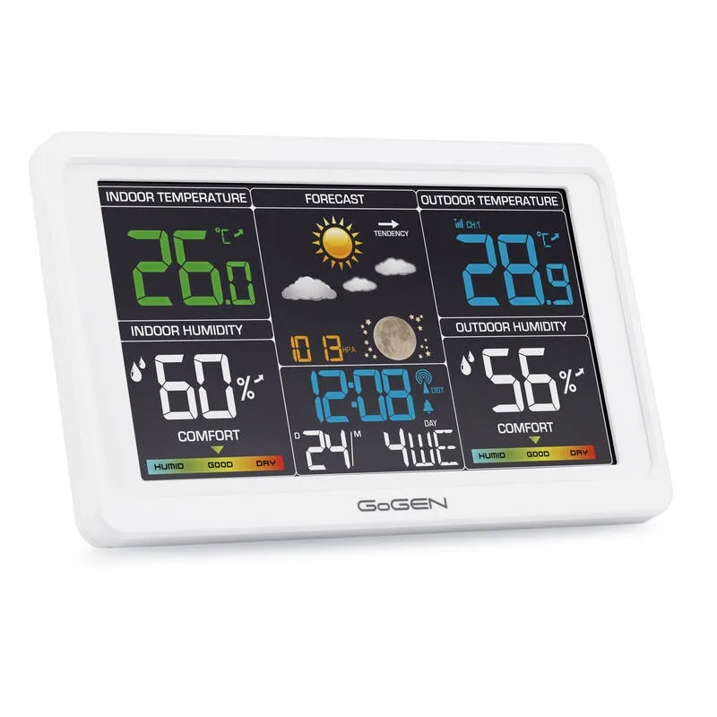 Statie meteo interior-exterior GoGEN ME 3350, senzor extern fara fir, LCD color, alb - imagine 3