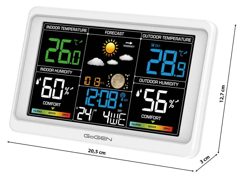 Statie meteo interior-exterior GoGEN ME 3350, senzor extern fara fir, LCD color, alb - imagine 4