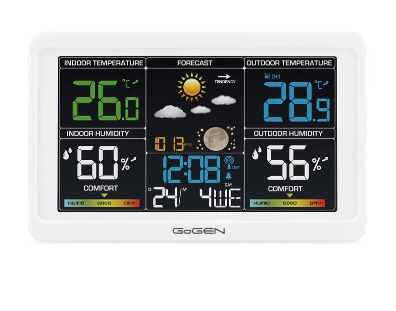 Statie meteo interior-exterior GoGEN ME 3350, senzor extern fara fir, LCD color, alb - imagine 5
