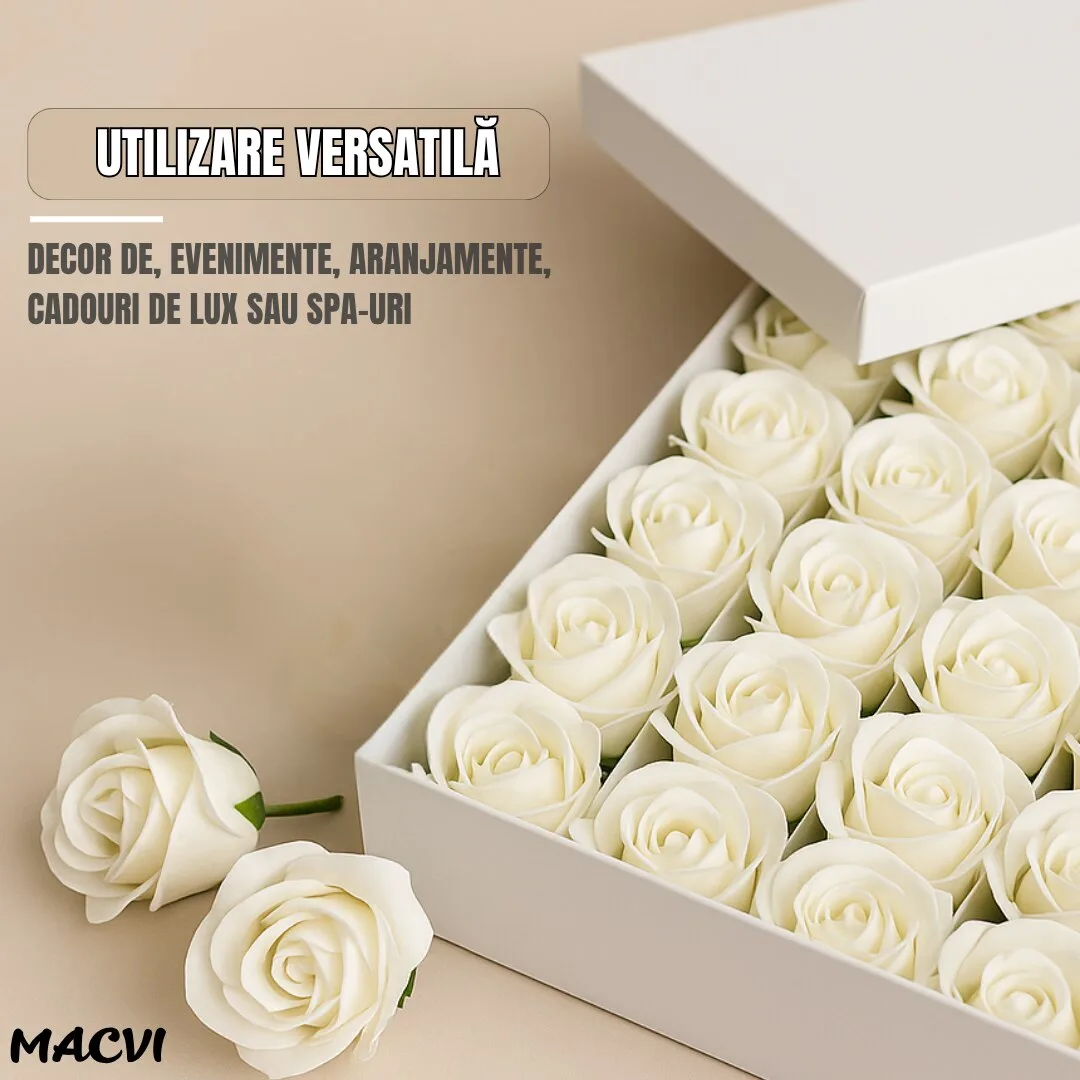 Set 50 trandafiri din sapun, 5x5 cm, calitate premium, decor si cadou elegant, Alb - imagine 5