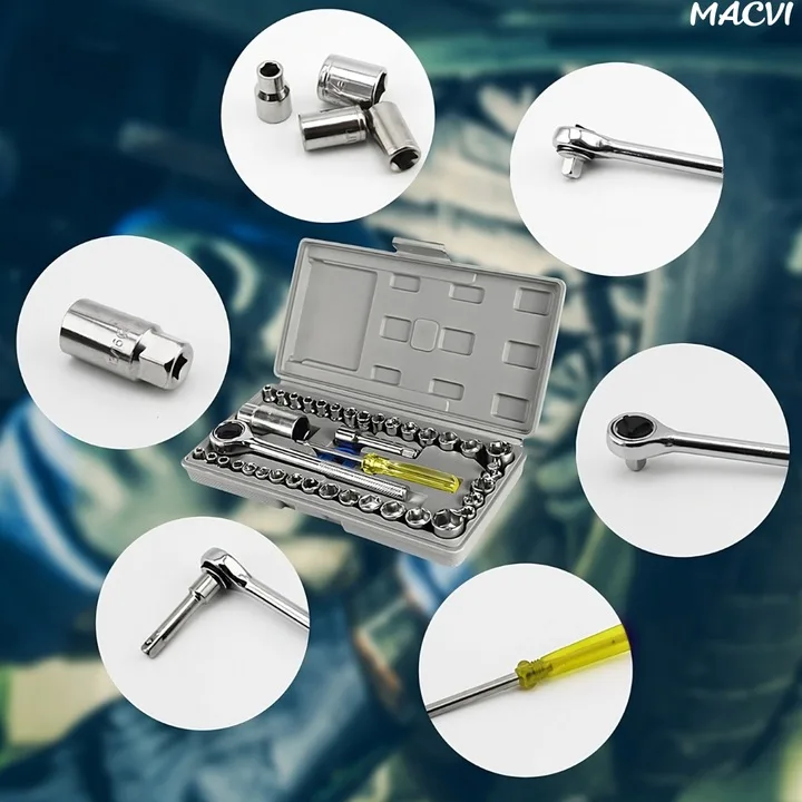 Trusa scule Macvi® 40 piese din otel Cr-V cu clichet capete tubulare metrice si SAE adaptor si prelungitor incluse - imagine 3