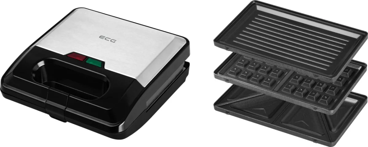 Sandwich-maker ECG S3173 3in1 Triangle, 750W, 3 tipuri de placi detasabile, negru-otel inoxidabil - imagine 6