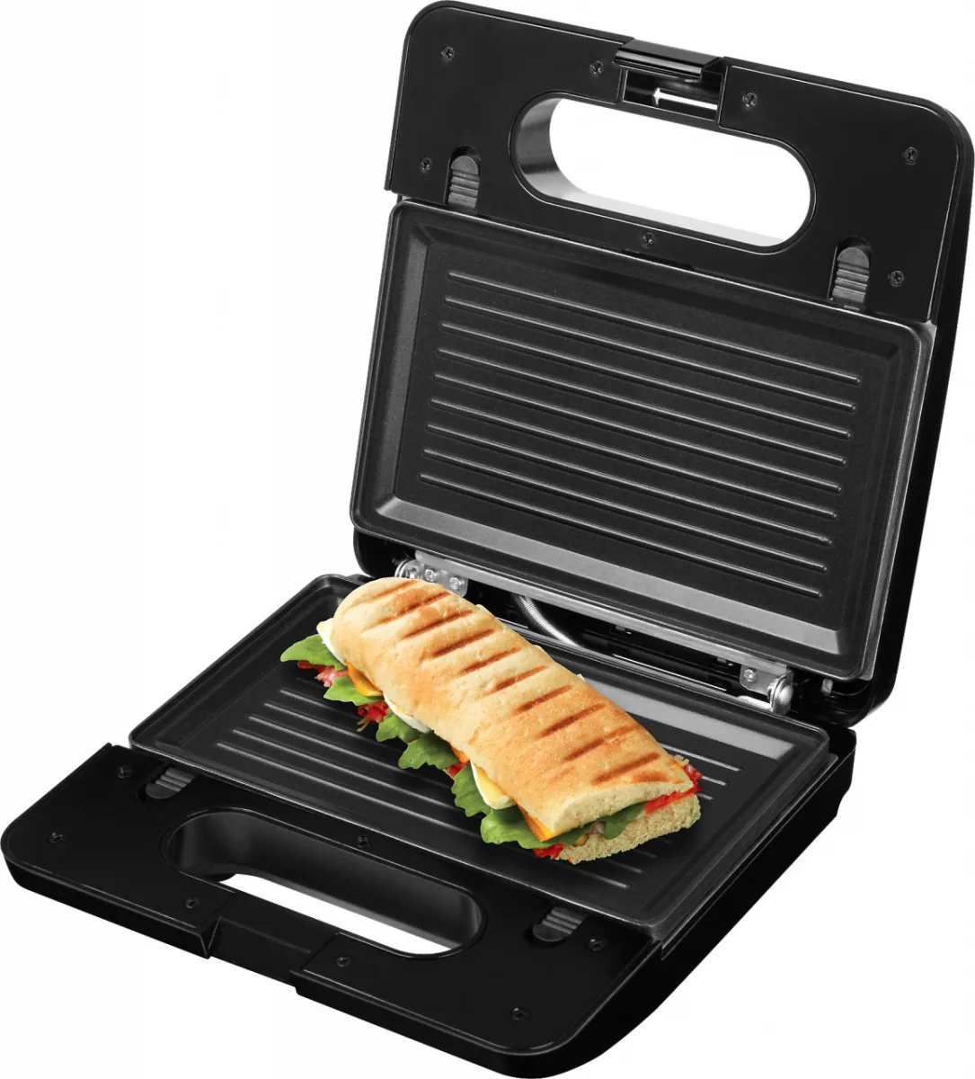 Sandwich-maker ECG S3173 3in1 Triangle, 750W, 3 tipuri de placi detasabile, negru-otel inoxidabil - imagine 9