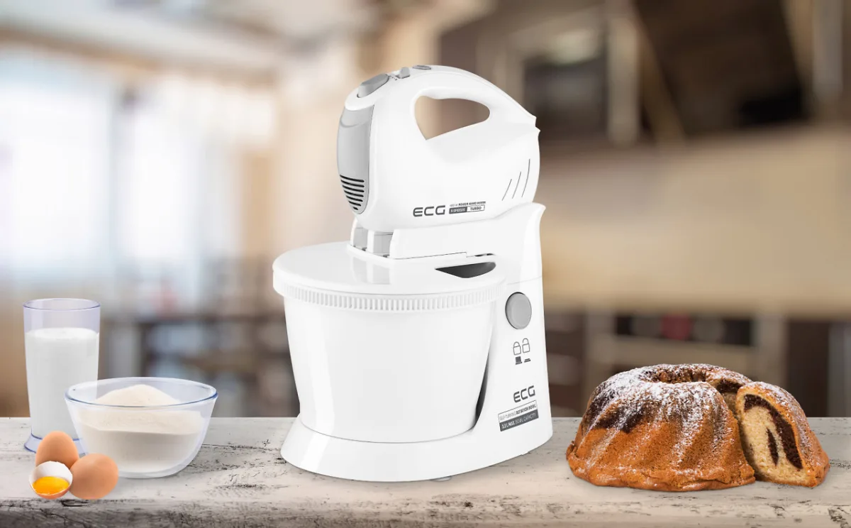 Mixer de mana cu bol rotativ ECG RSM 4052, 400 W, 3.5 L, 5 viteze, functie Turbo, alb - imagine 2