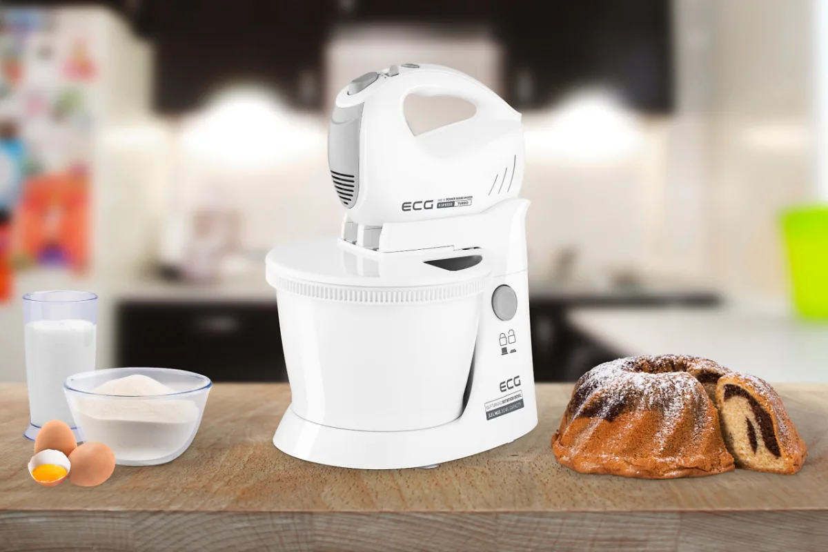 Mixer de mana cu bol rotativ ECG RSM 4052, 400 W, 3.5 L, 5 viteze, functie Turbo, alb - imagine 3
