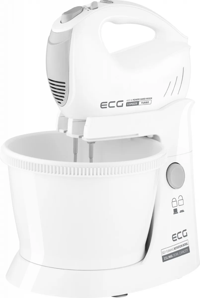 Mixer de mana cu bol rotativ ECG RSM 4052, 400 W, 3.5 L, 5 viteze, functie Turbo, alb - imagine 4
