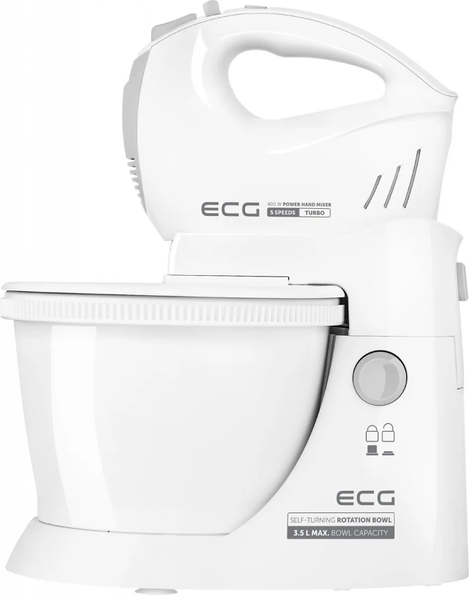 Mixer de mana cu bol rotativ ECG RSM 4052, 400 W, 3.5 L, 5 viteze, functie Turbo, alb - imagine 5