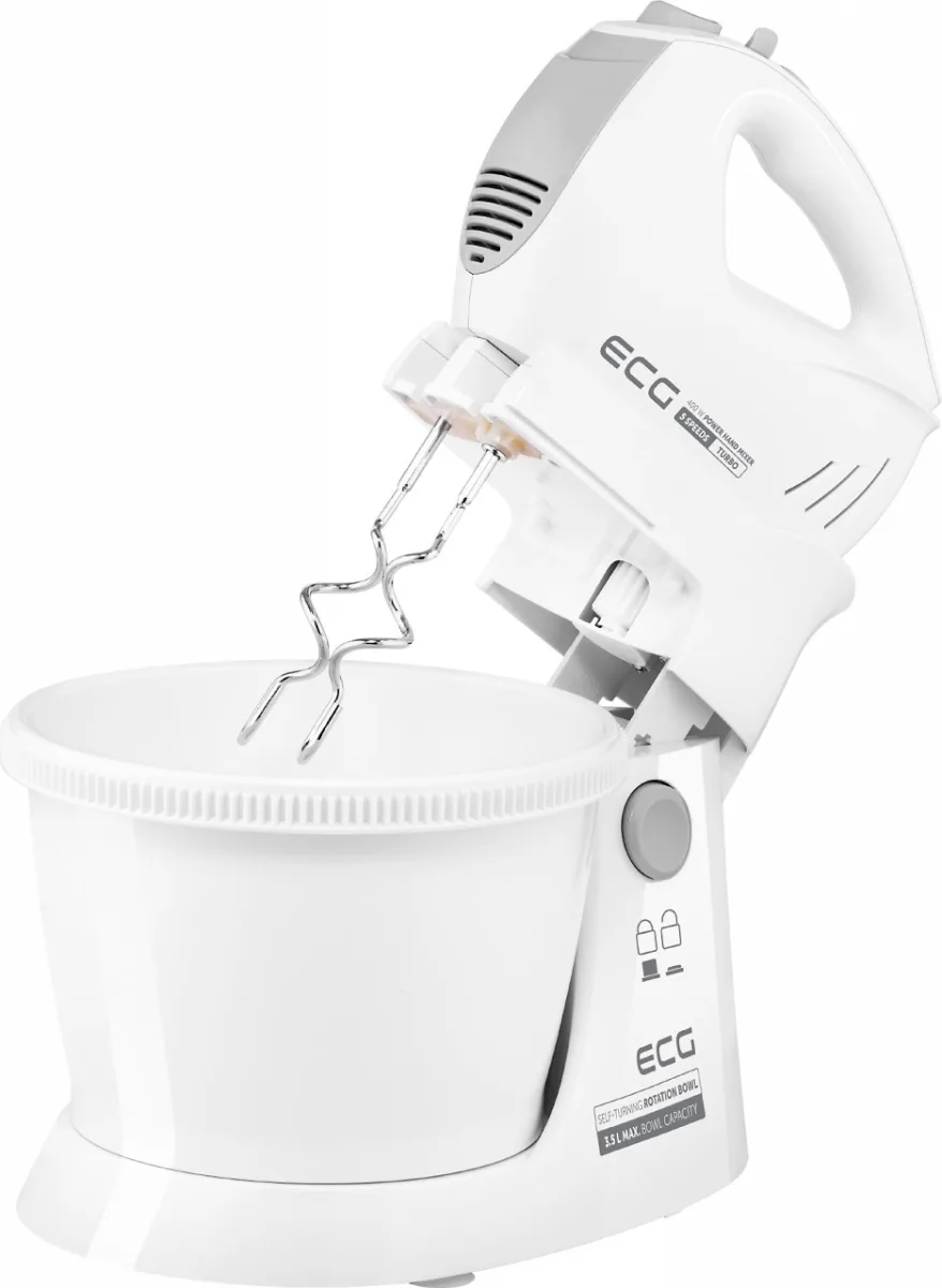 Mixer de mana cu bol rotativ ECG RSM 4052, 400 W, 3.5 L, 5 viteze, functie Turbo, alb - imagine 6