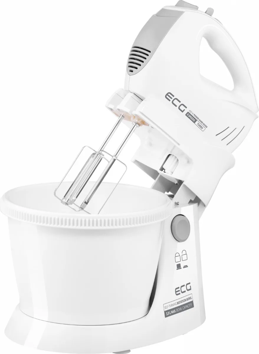 Mixer de mana cu bol rotativ ECG RSM 4052, 400 W, 3.5 L, 5 viteze, functie Turbo, alb - imagine 7