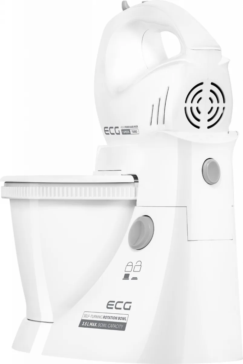 Mixer de mana cu bol rotativ ECG RSM 4052, 400 W, 3.5 L, 5 viteze, functie Turbo, alb - imagine 10