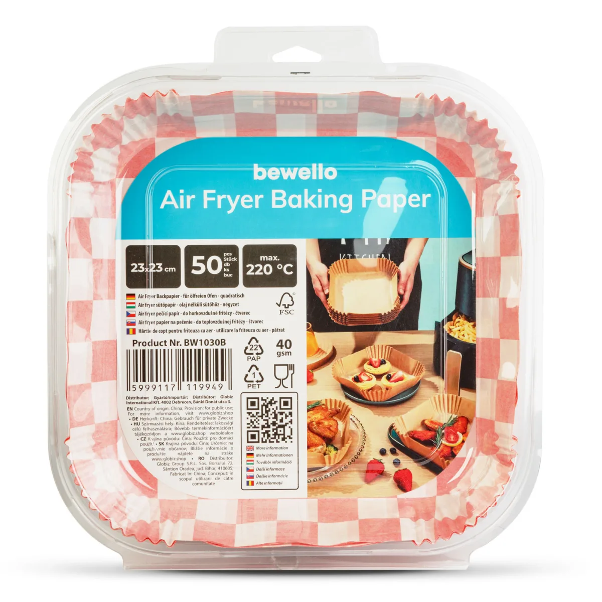Hartie de copt air fryer patrata 23x23 cm, 50 buc, antiaderenta, rezistenta 220°C, model carouri - imagine 4