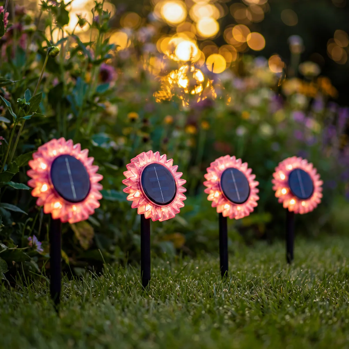 Lampa Solara de Gradina Floarea-Soarelui, LED Alb Cald, 35 cm, Roz