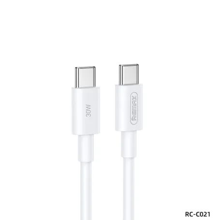 Cablu de date cu incarcare rapida REMAX RC-C021, USB-C la USB-C, 2 metri, 30W, alb