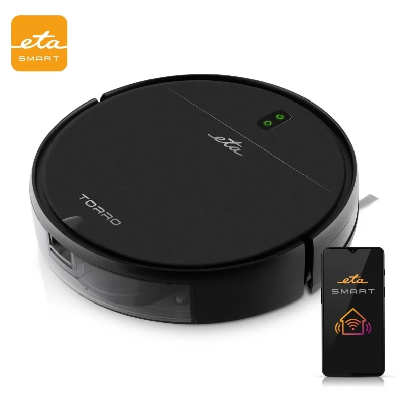 Robot aspirator si mop ETA Torro 0251 90000, baterie Li-Ion 14.4 V/ 2600 mAh, Wi-Fi, aplicatie ETA Smart, motor digital, negru