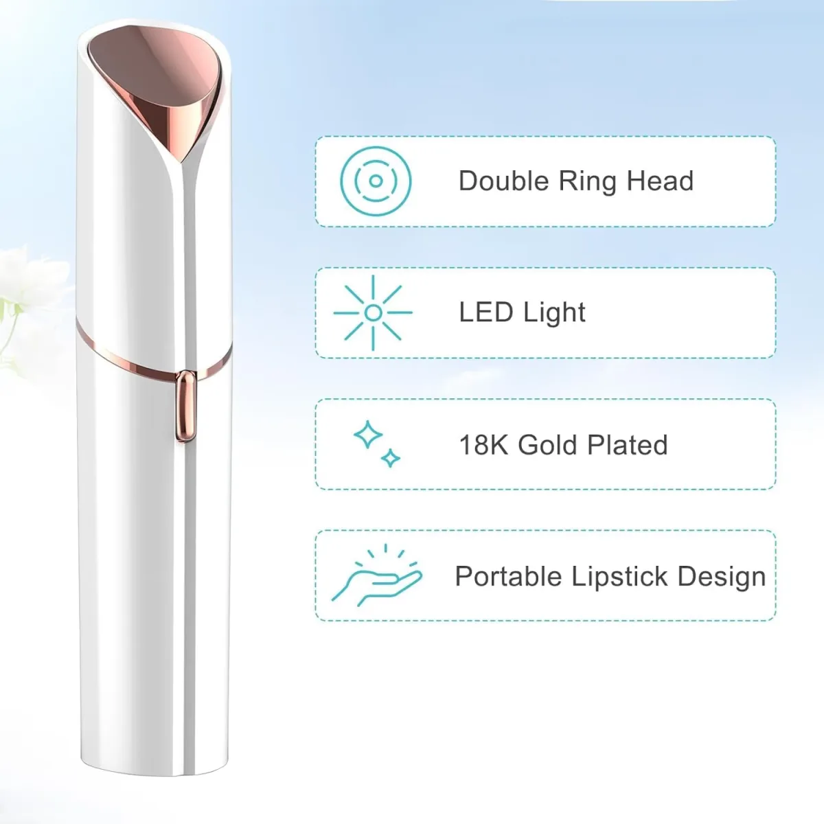 Epilator facial electric Macvi, lama placata 18K, LED, reincarcabil USB, compact - imagine 5