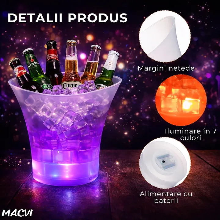Frapiera MACVI 5 litri, boxa Bluetooth integrata, LED multicolor, plastic impermeabil - imagine 5