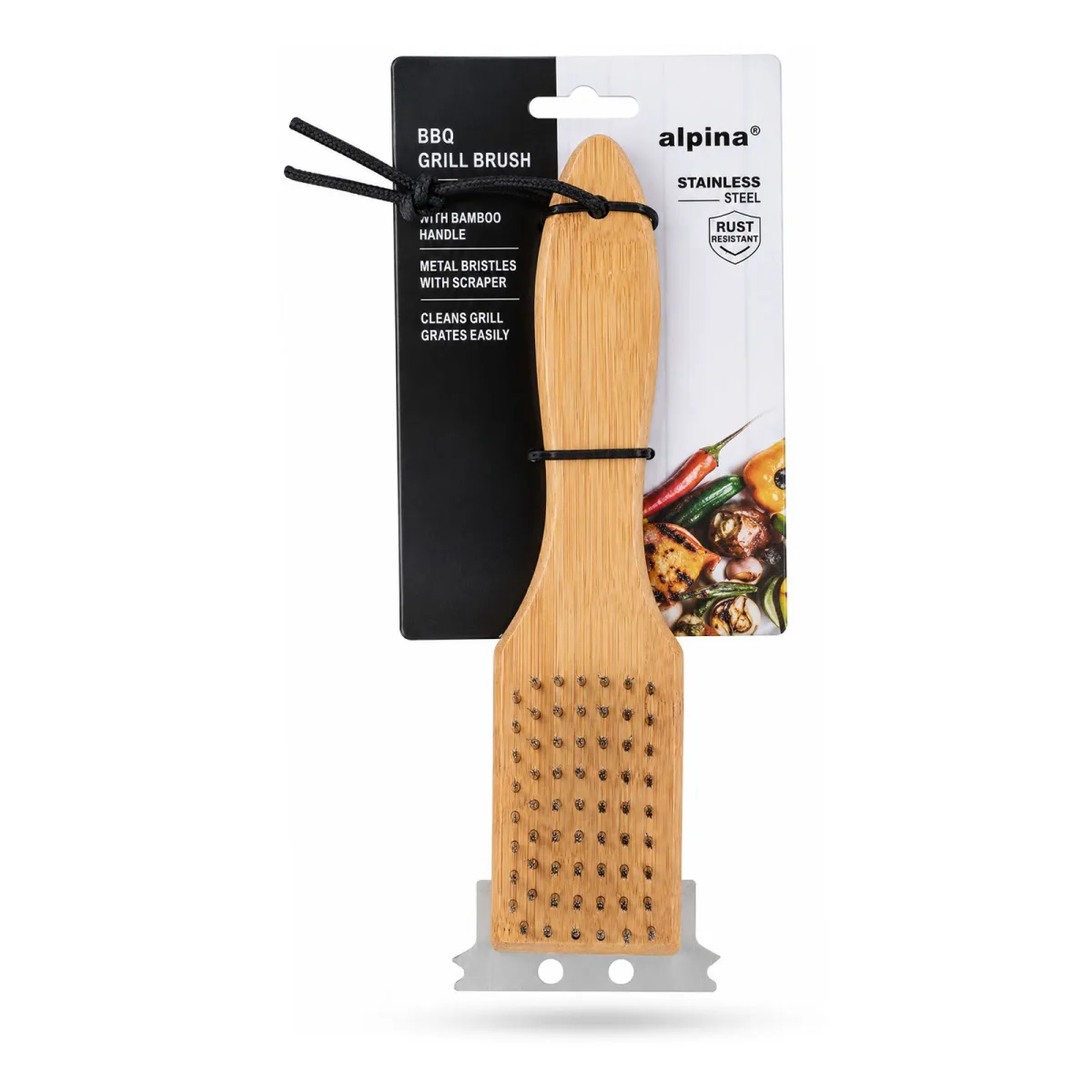 Perie pentru curatarea gratarului BBQ cu maner din lemn, 23 x 6,5 x 3 cm