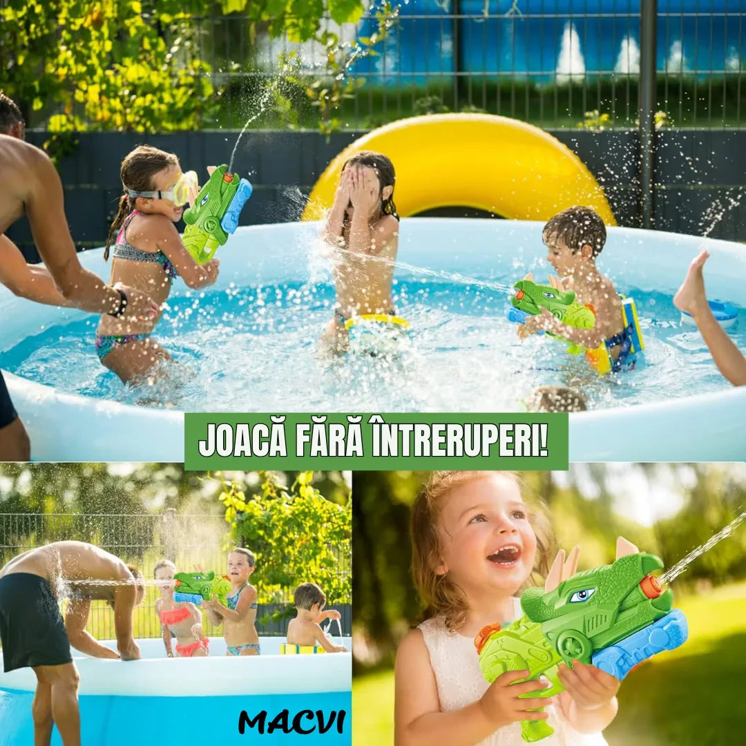Pistol cu apa Macvi® dinozaur, rezervor 1330 ml, 35 cm, 3 duze, raza actiune 8 m, PVC rezistent, durabil, +6 ani, verde moss - imagine 2