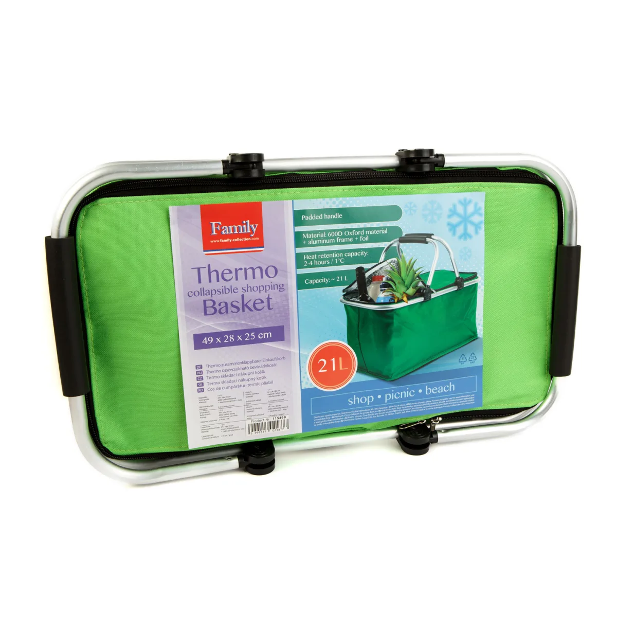 Cos termo pliant, 21L, 49x28x25 cm, verde, pentru cumparaturi si alimente - imagine 2