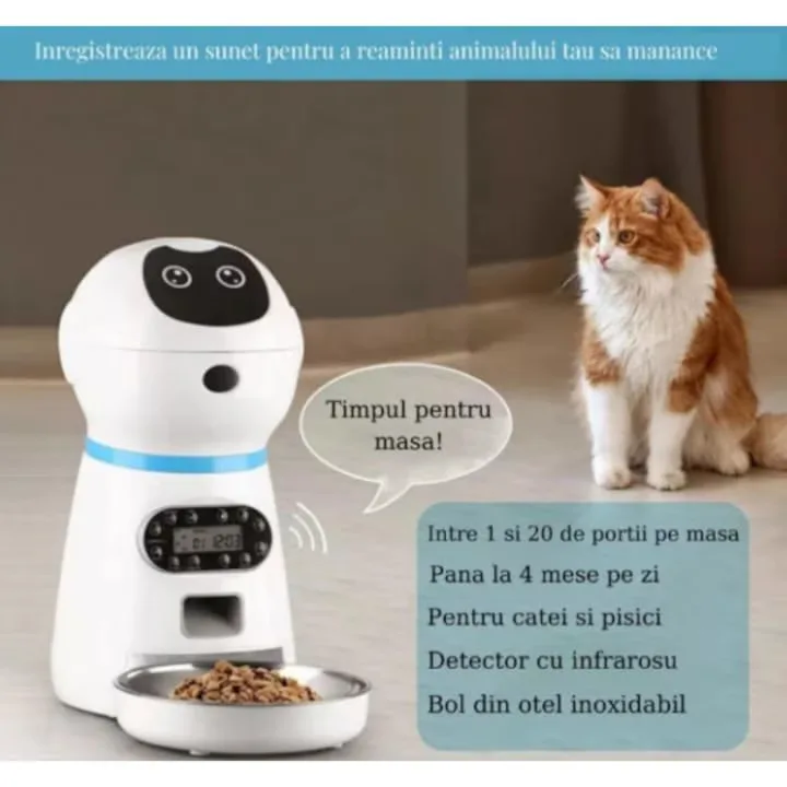 Hranitor automat Macvi® pentru caini si pisici, rezervor 3.5L, functie smart si programare, sunet hranire, distribuitor mancare uscata, usor de curatat - imagine 4