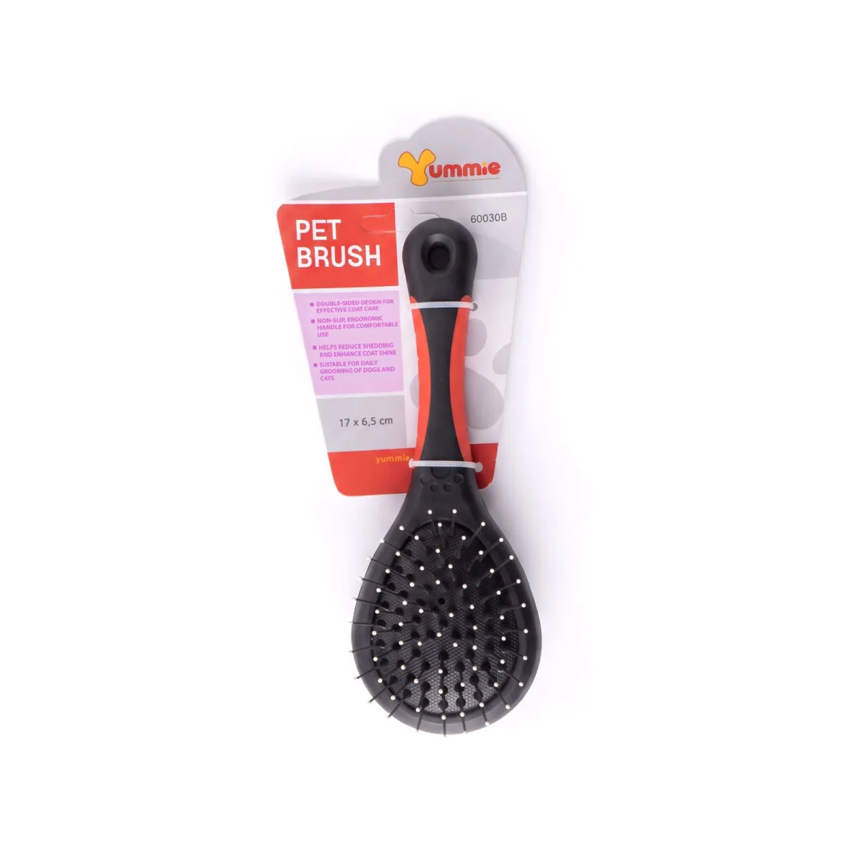 Perie dubla pentru caini si pisici cu peri metalici, maner antiderapant, 17 x 6,5 cm - imagine 2