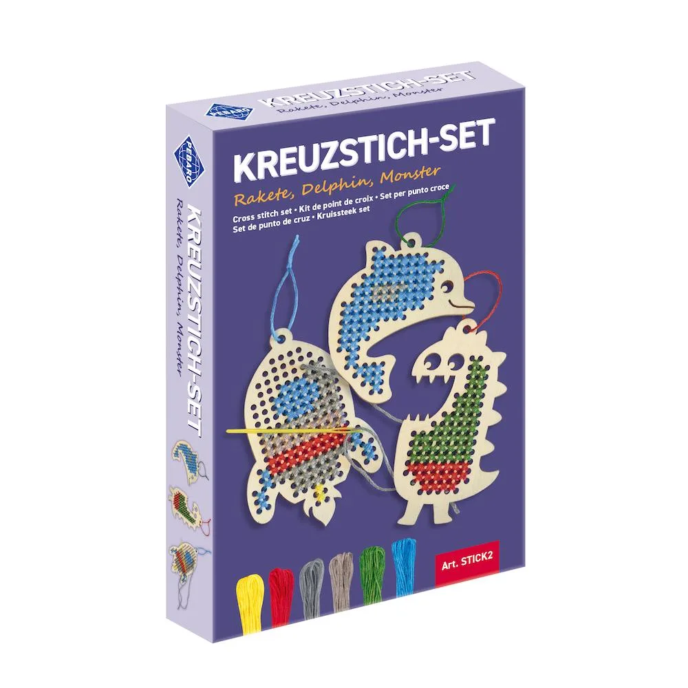 Pebaro STICK2, Set creativ broderie: Racheta, delfin, monstru