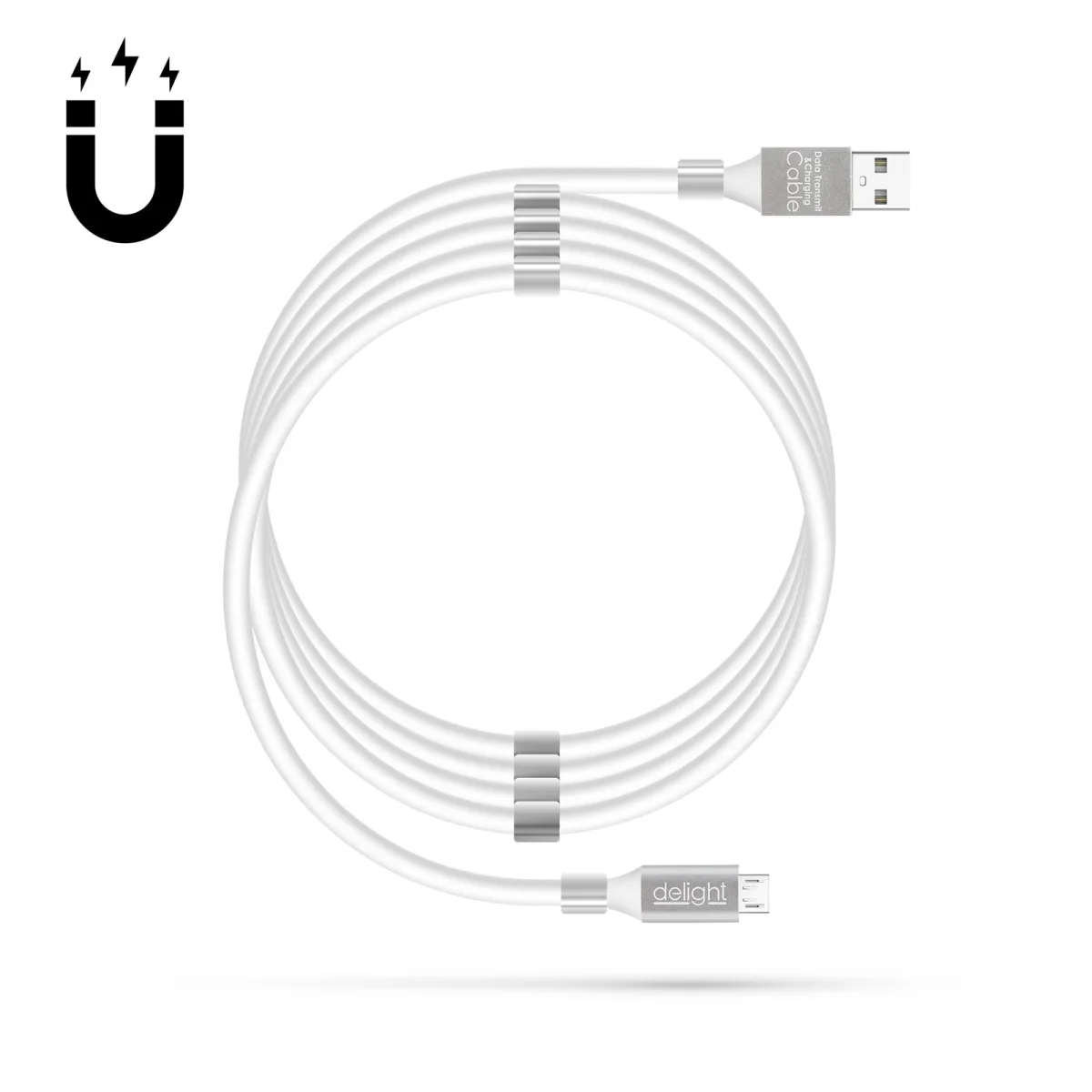 Cablu MicroUSB magnetic 1.2m incarcare si transfer date 2A cu 10 magneti, alb
