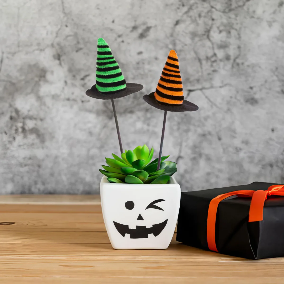 Set decor Halloween, 3 palarii vrajitoare infipte, 20x7 cm, plastic