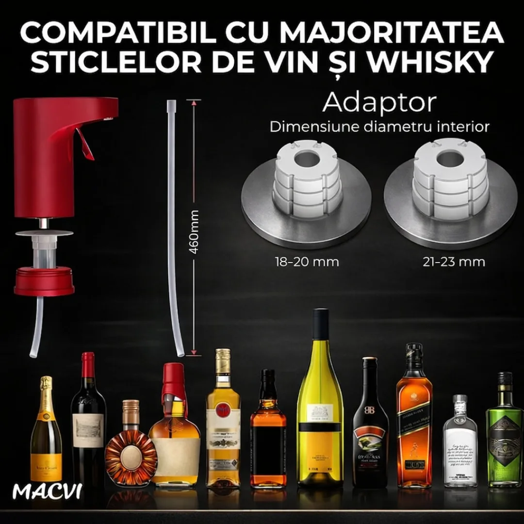 Aerator electric Macvi® pentru vin si alte lichide cu dozare automata ecran tactil si incarcare USB Type-C, Rosu - imagine 2