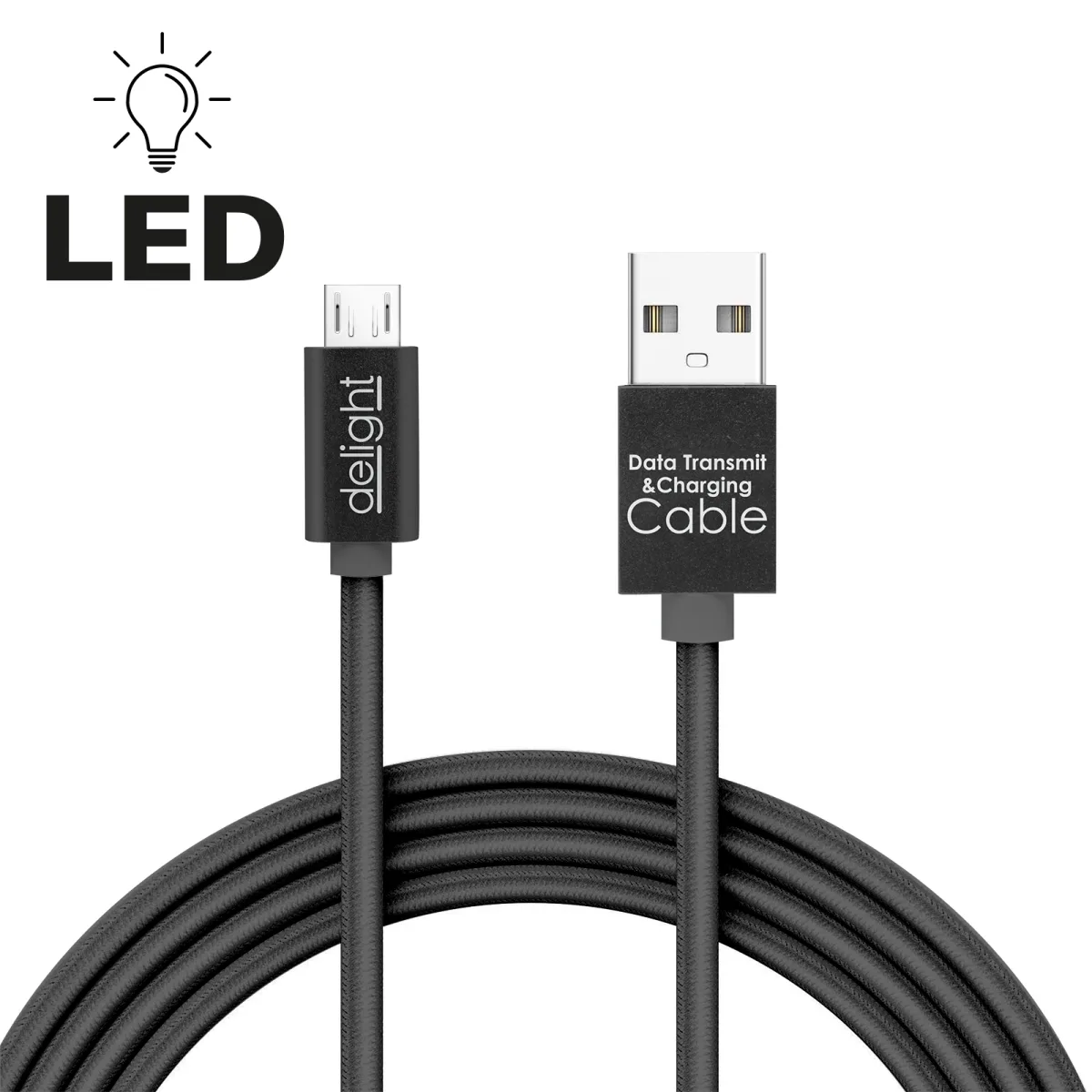 Cablu MicroUSB 1m incarcare si transfer date 1A LED antiincalcire pentru telefoane si tablete negru
