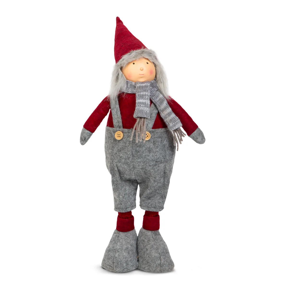 Decoratiune Craciun elf textil 60 cm, figurina cu fata ceramica pentru decor interior