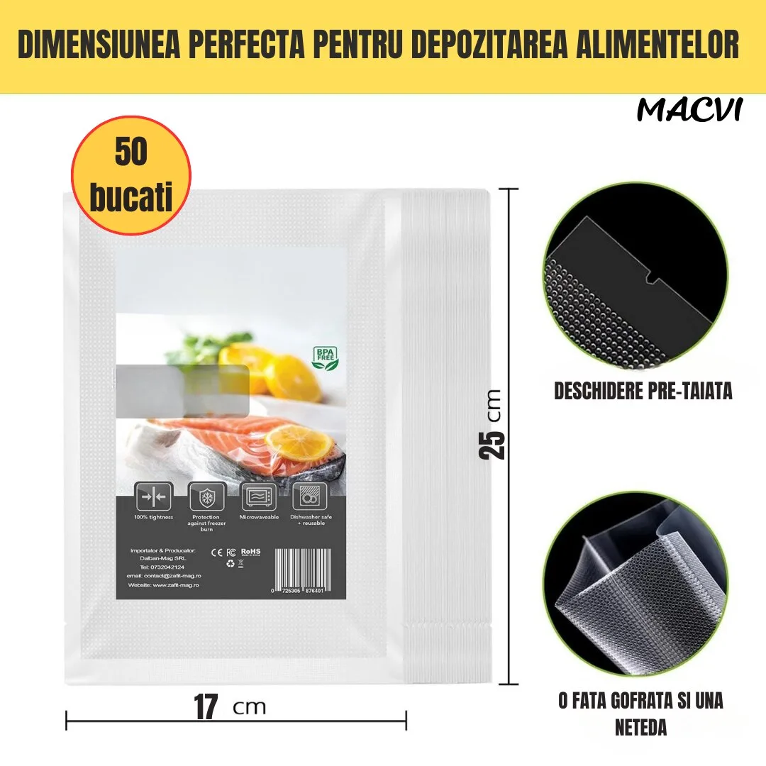 Set pungi vidat Macvi® 17x25 cm, 50 bucati, reutilizabile, pentru alimente si congelare - imagine 2