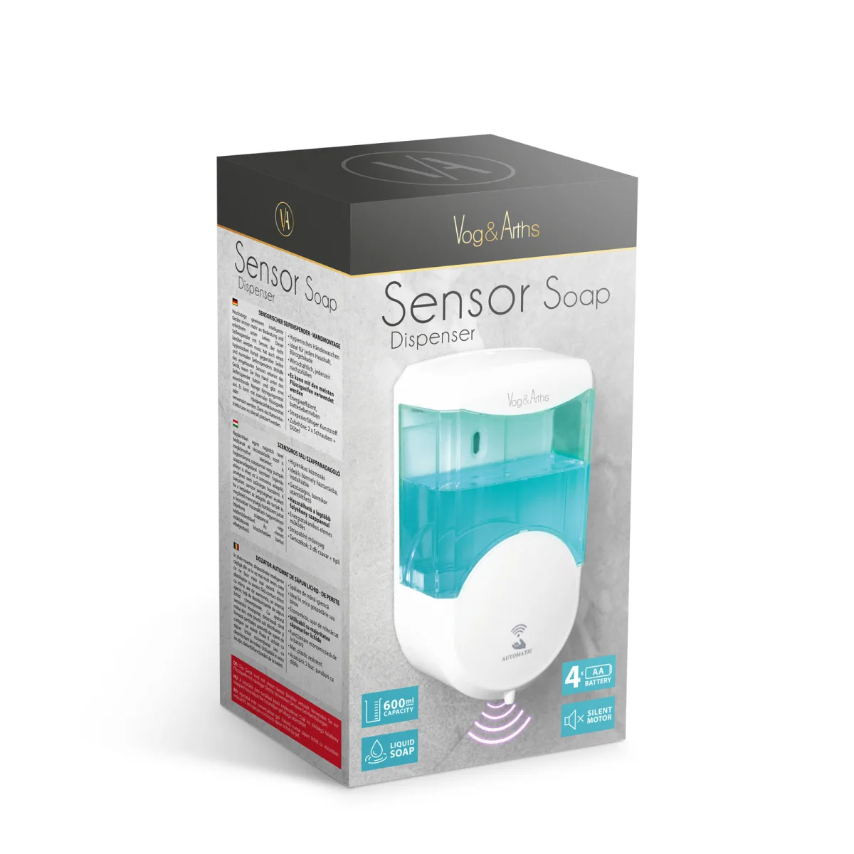Dozator sapun automat 600ml, senzor, montaj perete, fara contact, alb - imagine 6