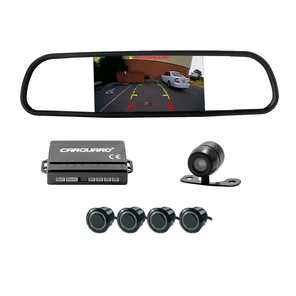 Set camera marsarier cu senzori parcare si oglinda cu ecran, 12V, kit complet auto