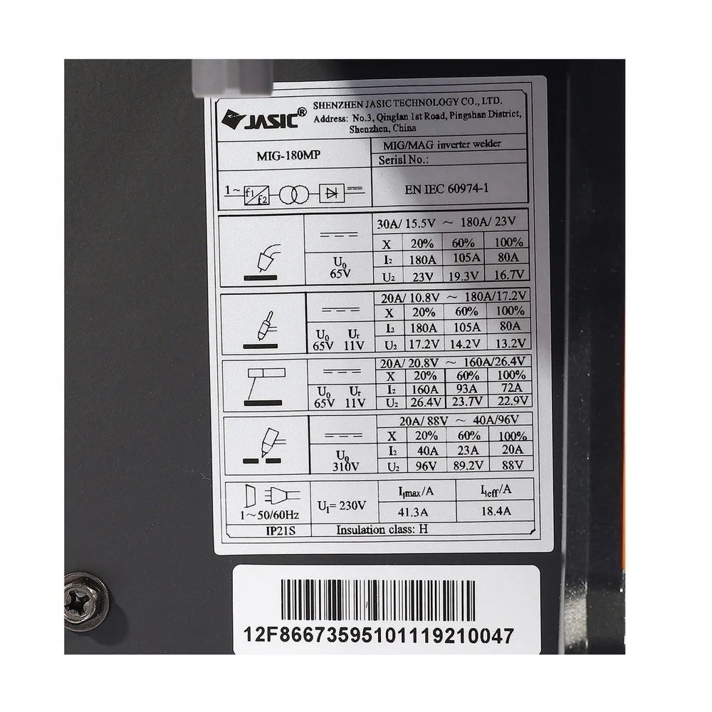 Aparat de sudura multiproces Jasic MIG 180MP (N2L3), 5 in 1 MIG-MAG/MMA/TIG/Plasma, 180 A, 230 V - imagine 5
