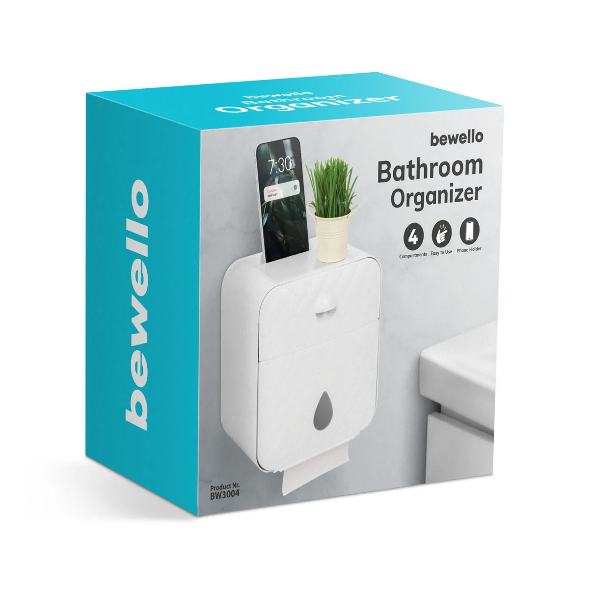Suport hartie igienica, dulap cu sertar si suport telefon, alb, plastic - imagine 4
